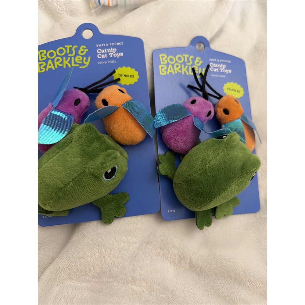 Boots & Barkley Catnip Cat Toy Set Frog & Flies Plush Interactive Pet Toys 2 Pc
